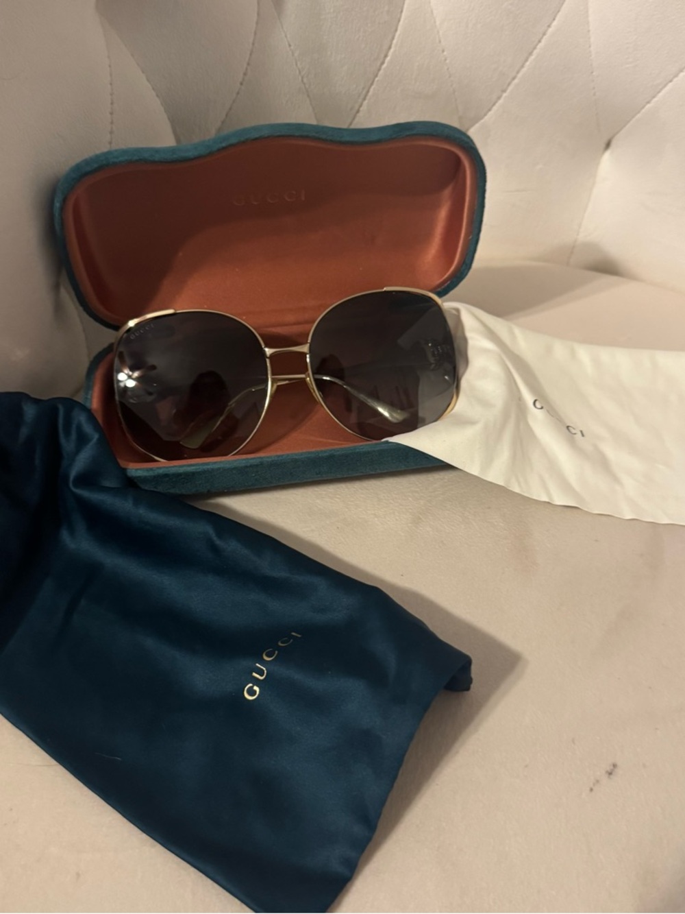 Gucci Women's Gold Frame Sunglasses with Brown Gradient Lenses - Picture 1 of 3